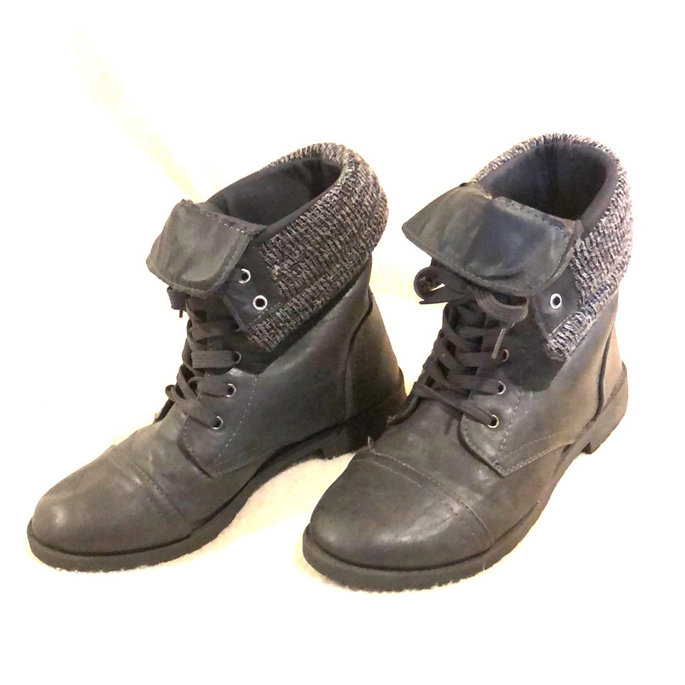 Gray lace-up combat style boots